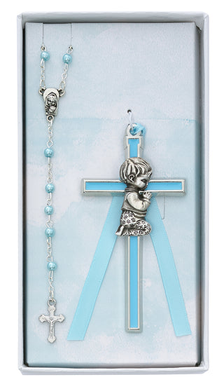 BABY BOY SET CROSS/ROSARY BLUE - MCVBS49