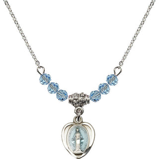 Miraculous Aqua Crystal Beaded Sterling Silver Medal - N20AQ-0706EMSS/18RH