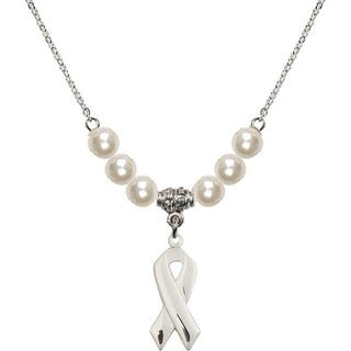 Cancer Awareness Beaded Sterling Silver Necklace - N31-5150SS/18RH