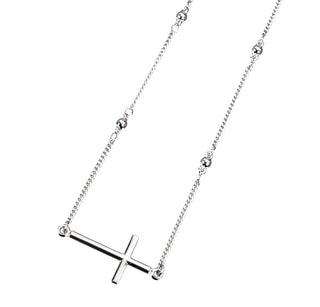 Cross Sterling Silver Beaded Necklace - NBS3755