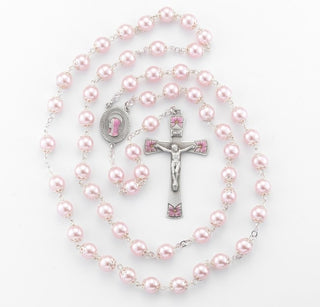 Pink Capped Bead New England Pewter Rosary - PR1904PE