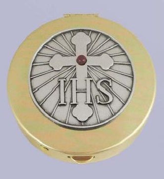 PS371 Pyx - IHS with Cross and Red Jewel Design
