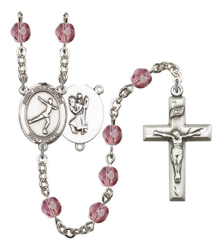 R6000-8139 St. Christopher/Figure Skating Rosary, Available in 12 Colors