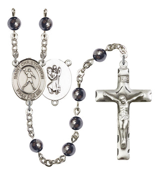 8151-Mens St. Christopher/Football Rosary, Available in 7 Colors