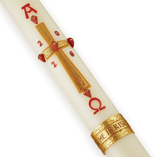 He Is Risen Paschal Candle - 51% Beeswax - Red - ROOT-PASCHAL-#50R
