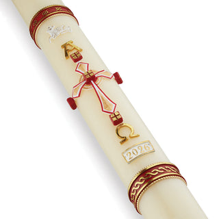Angus Dei Paschal Candle - 51% Beeswax - Red - ROOT-PASCHAL-#75
