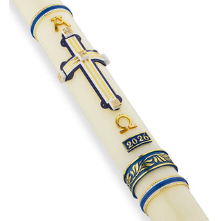Walk By Faith Paschal Candle - 51% Beeswax - Blue - ROOT-PASCHAL-#76