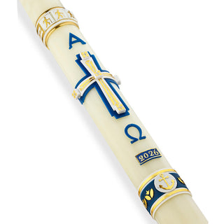 Journey of Faith Paschal Candle - 51% Beeswax - Blue - ROOT-PASCHAL-#78