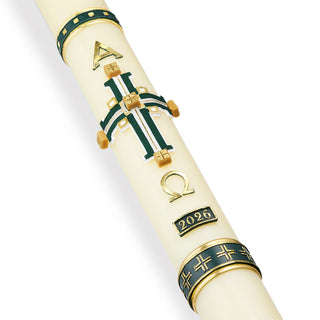 A Living Foundation Paschal Candle - 51% Beeswax - Dark Green - ROOT-PASCHAL-#79