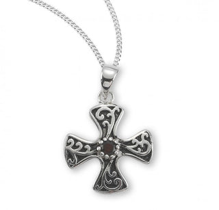 Sterling Silver Cross & Garnet Zircon - S173018