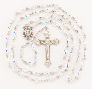 Aurora Oval Swarovski Crystal Sterling Silver Rosary - S520