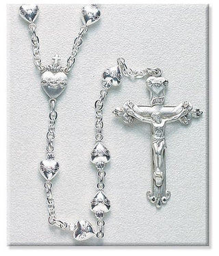 S-887/91/120 Sterling Silver Sacred Heart Bead Rosary