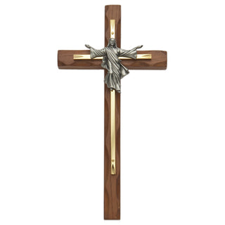 SE04304 10" wooden cross with bronze Christ