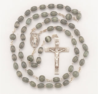 Oval Grey Ceramic Bead Rosary - SR1911