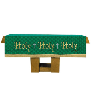 Altar Frontal - 108" W with 3" Gold Fringe - Green IHS Cross Design - VC734